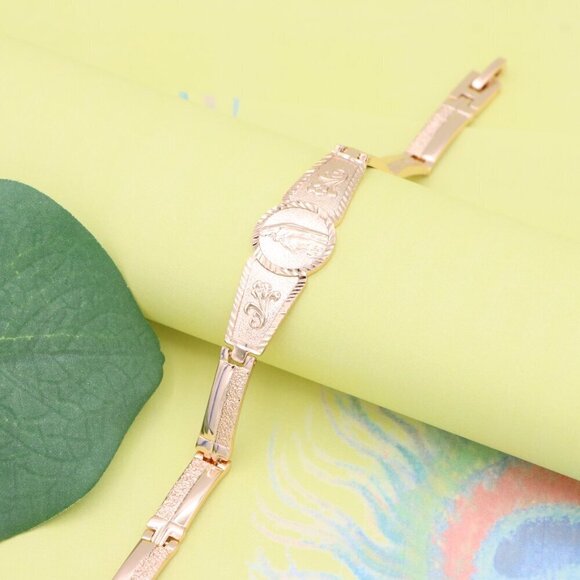 "Engraved Rose Gold Bracelet with Floral and Oval Medallion Design, XPBL1114 - Picture 6 of 12